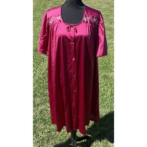 Vintage JCPenney Nightgown Robe Set Womens XXL Burgundy Embroidered Made USA 90s